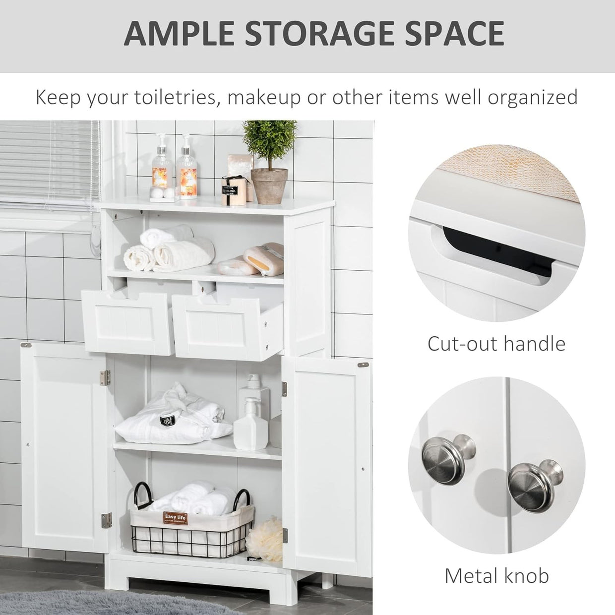 Free Standing Bathroom Cabinet with 2 Drawers & Adjustable Shelf, White Storage - Kwikley