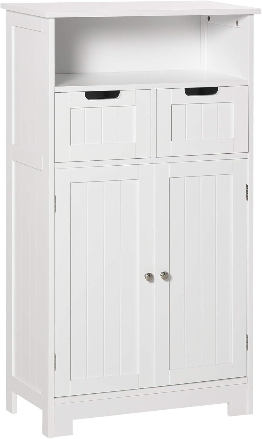 Free Standing Bathroom Cabinet with 2 Drawers & Adjustable Shelf, White Storage - Kwikley