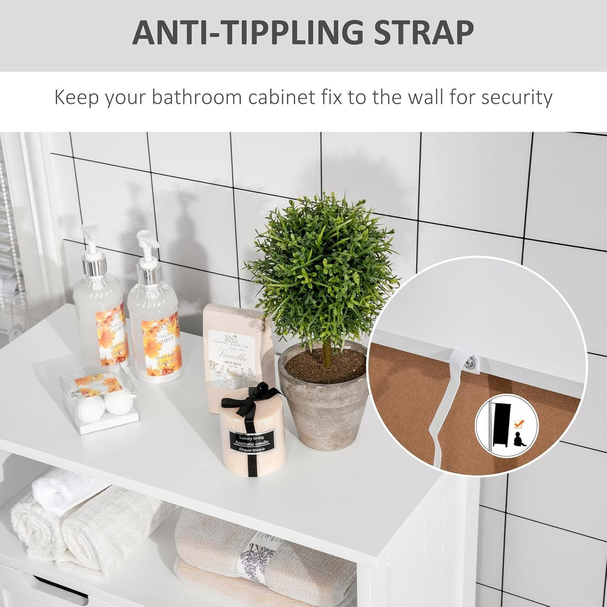 Free Standing Bathroom Cabinet with 2 Drawers & Adjustable Shelf, White Storage - Kwikley