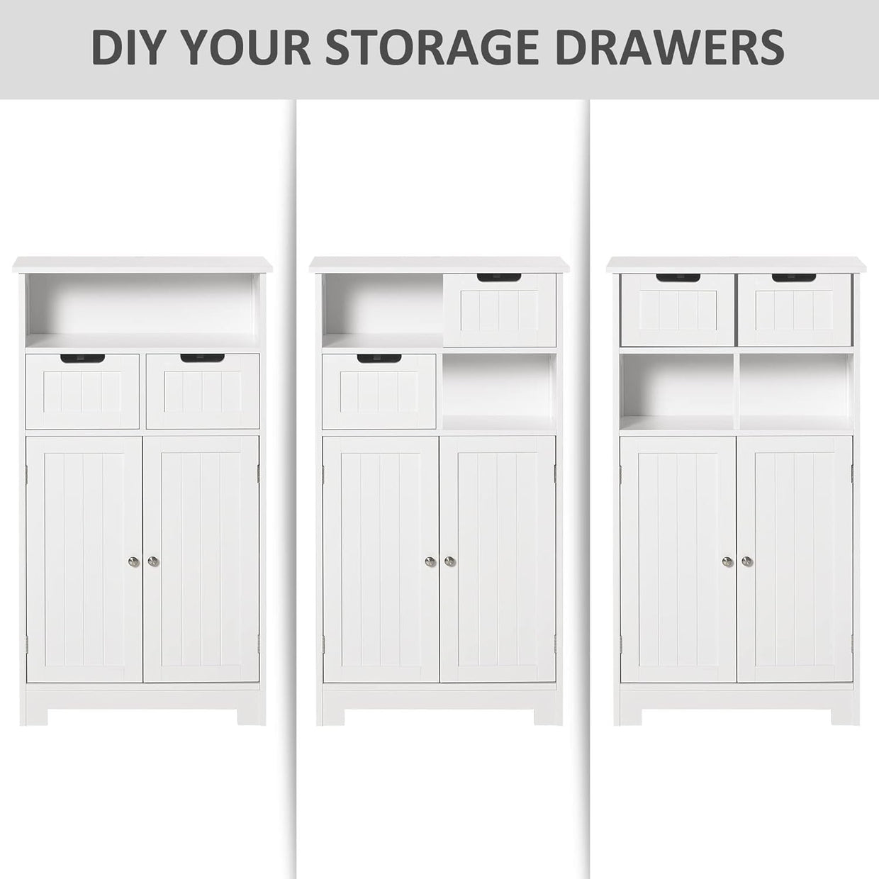 Free Standing Bathroom Cabinet with 2 Drawers & Adjustable Shelf, White Storage - Kwikley