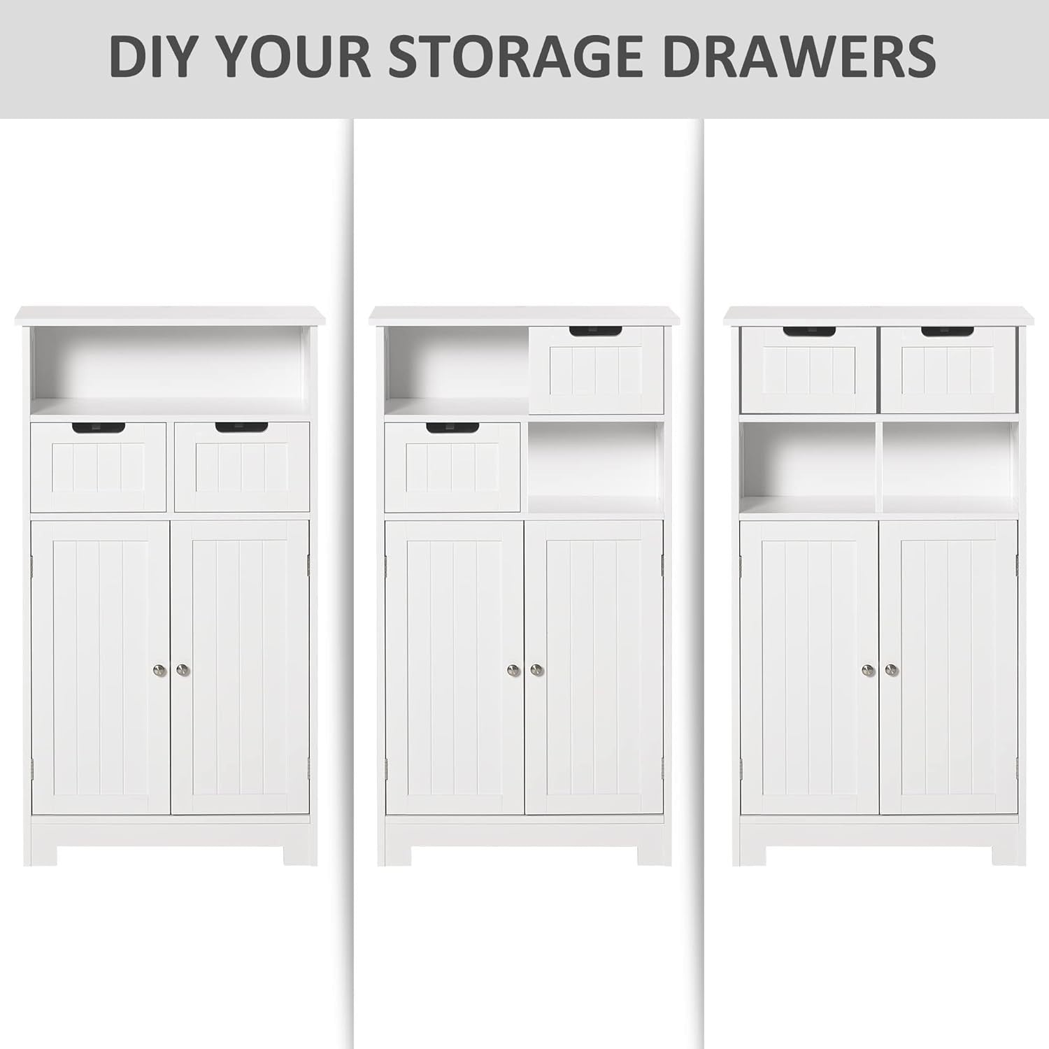 Free Standing Bathroom Cabinet with 2 Drawers & Adjustable Shelf, White Storage - Kwikley