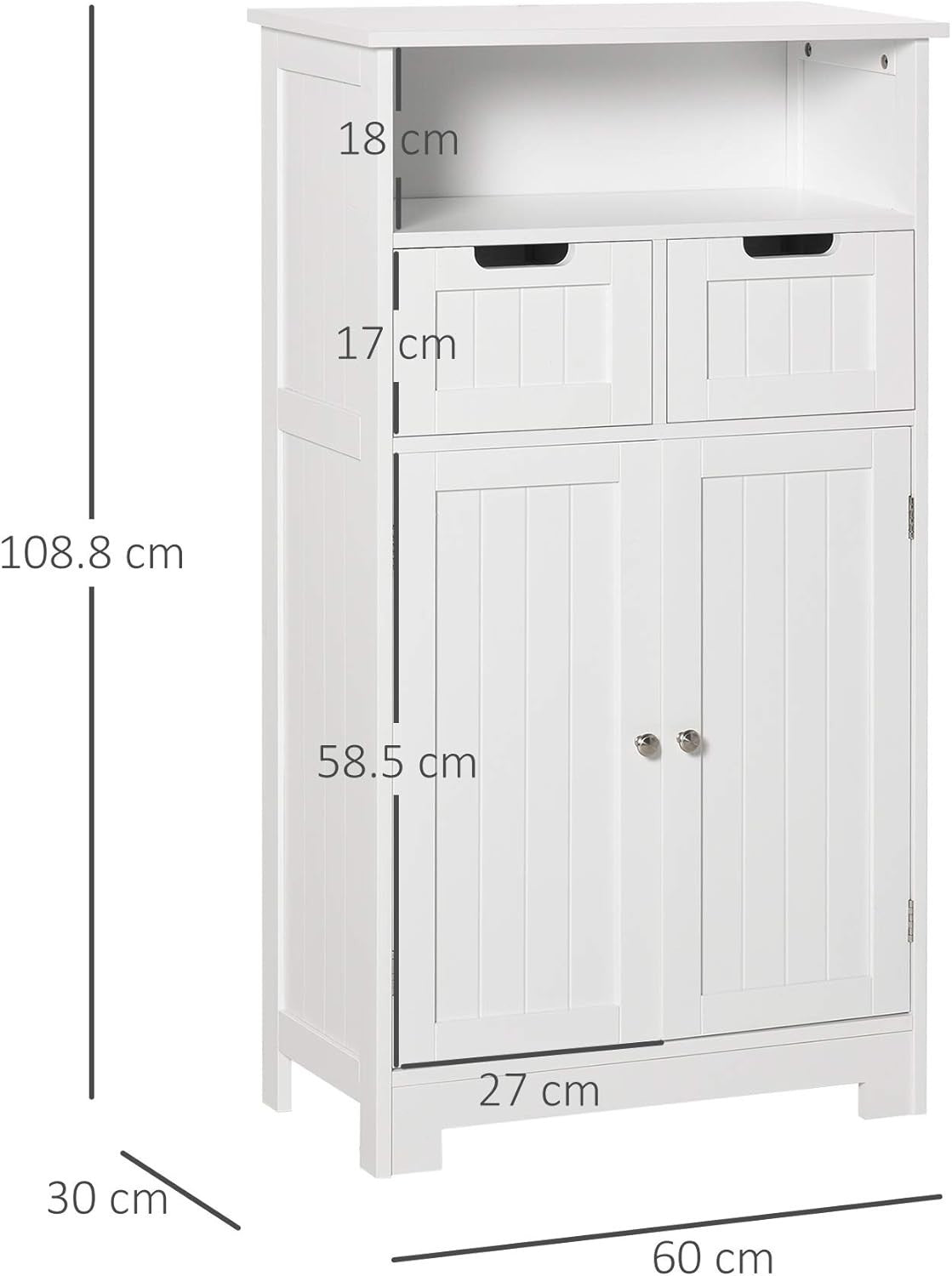 Free Standing Bathroom Cabinet with 2 Drawers & Adjustable Shelf, White Storage - Kwikley