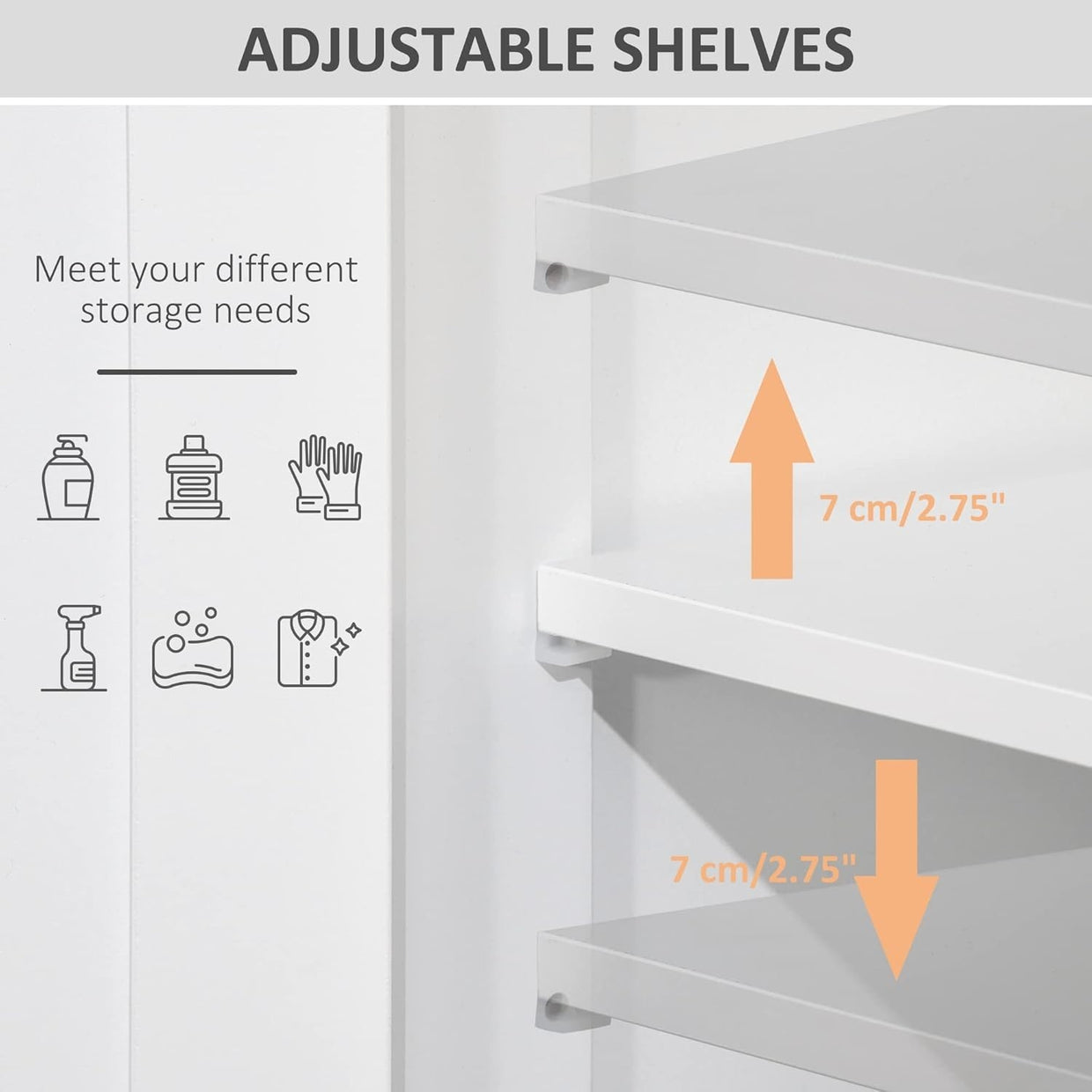 Free Standing Bathroom Cabinet with 2 Drawers & Adjustable Shelf, White Storage - Kwikley