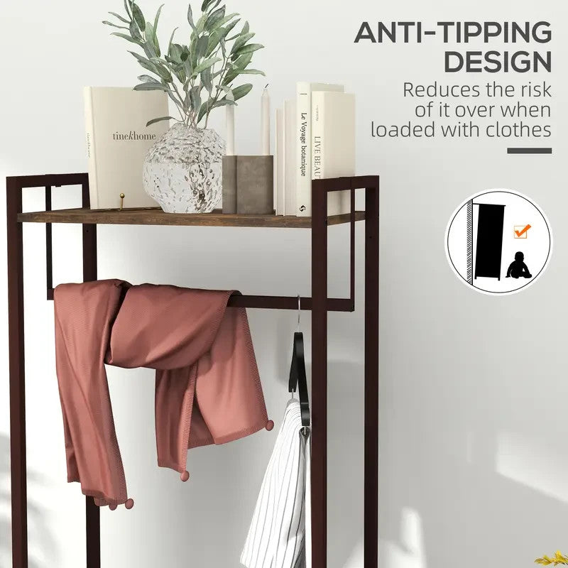 Free Standing Clothes Rail with Shelves & Drawers – Rustic Brown - Kwikley