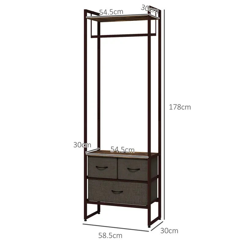 Free Standing Clothes Rail with Shelves & Drawers – Rustic Brown - Kwikley