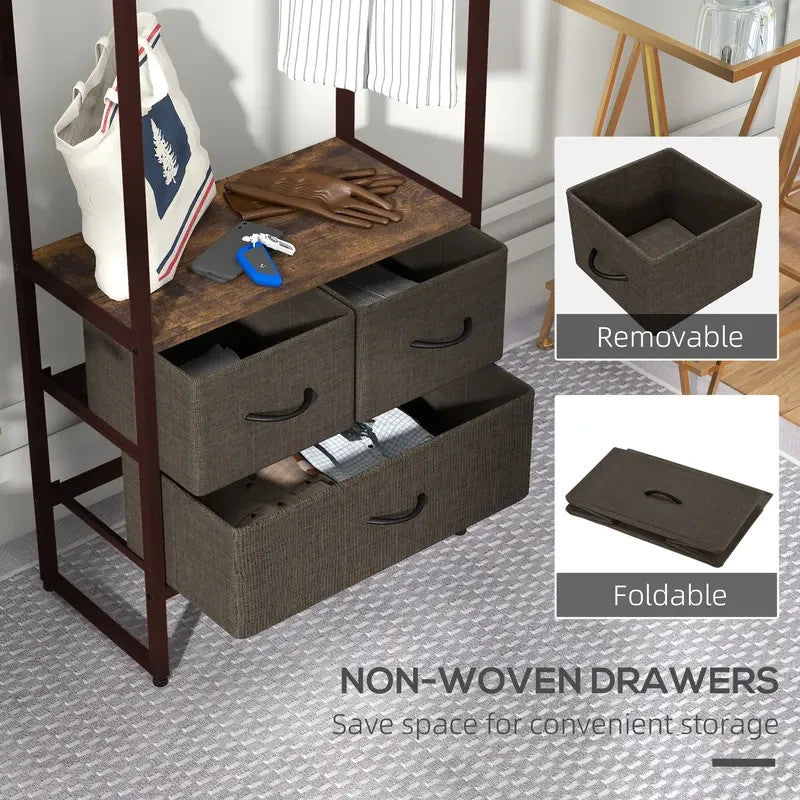 Free Standing Clothes Rail with Shelves & Drawers – Rustic Brown - Kwikley