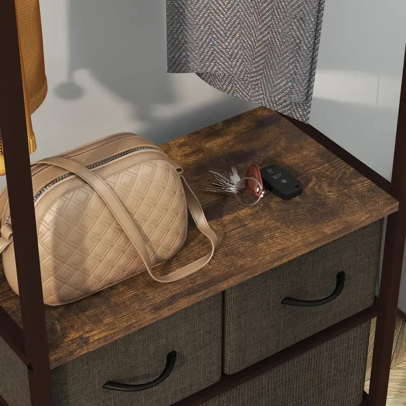 Free Standing Clothes Rail with Shelves & Drawers – Rustic Brown - Kwikley