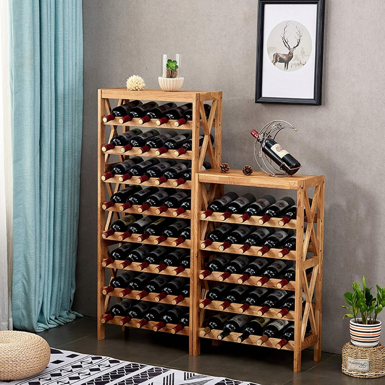 Free Standing Oak Wine Rack 40 Bottle Storage Shelf Solid Wood Floor Stand Bar - Kwikley