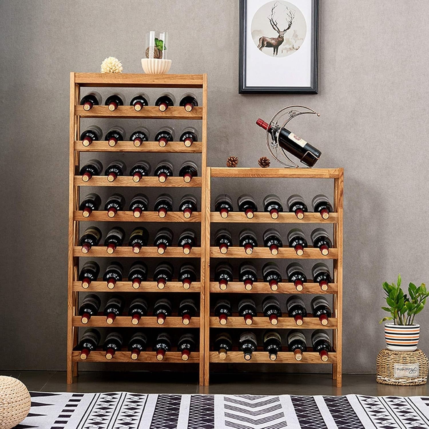Free Standing Oak Wine Rack 40 Bottle Storage Shelf Tall Floor Standing Home Bar - Kwikley