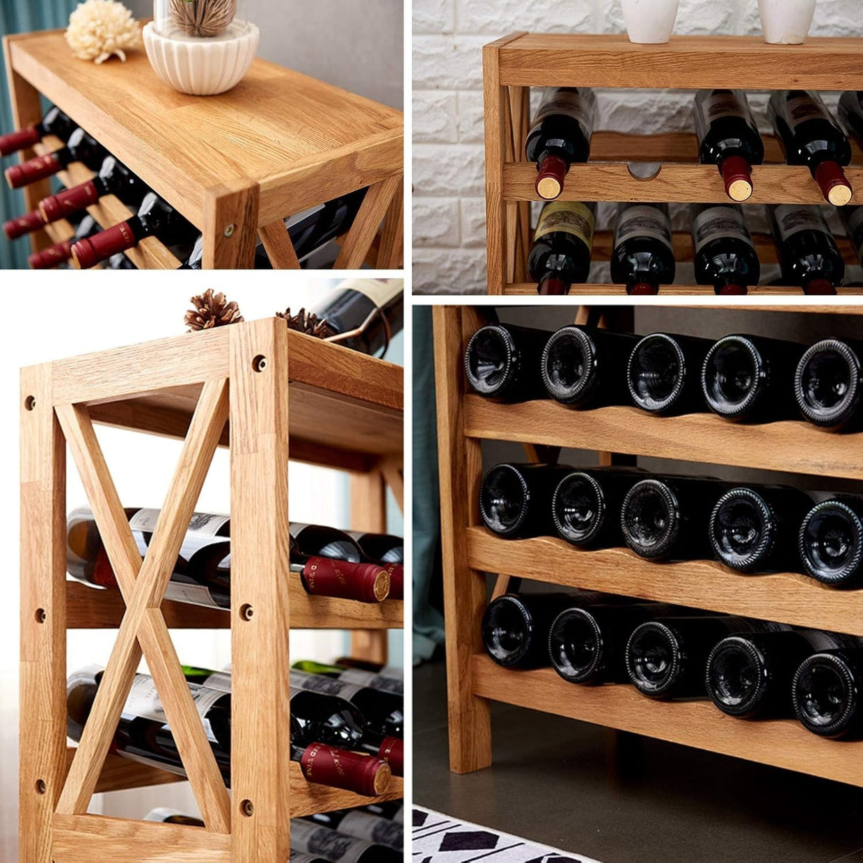 Free Standing Oak Wine Rack 40 Bottle Storage Shelf Tall Floor Standing Home Bar - Kwikley