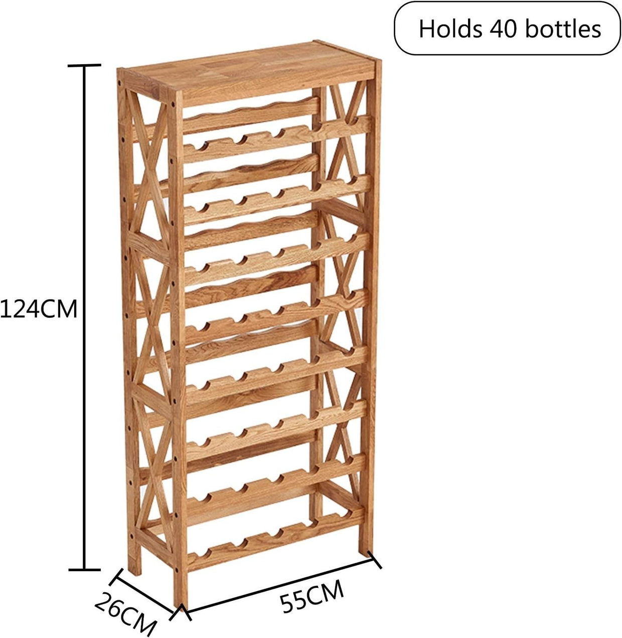 Free Standing Oak Wine Rack 40 Bottle Storage Shelf Tall Floor Standing Home Bar - Kwikley