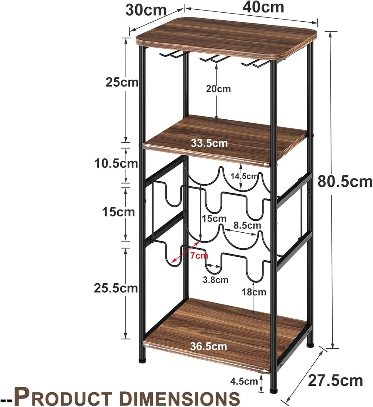 Free Standing Wine Rack with Glass Holder, 2 - Tier Storage Shelves - Kwikley