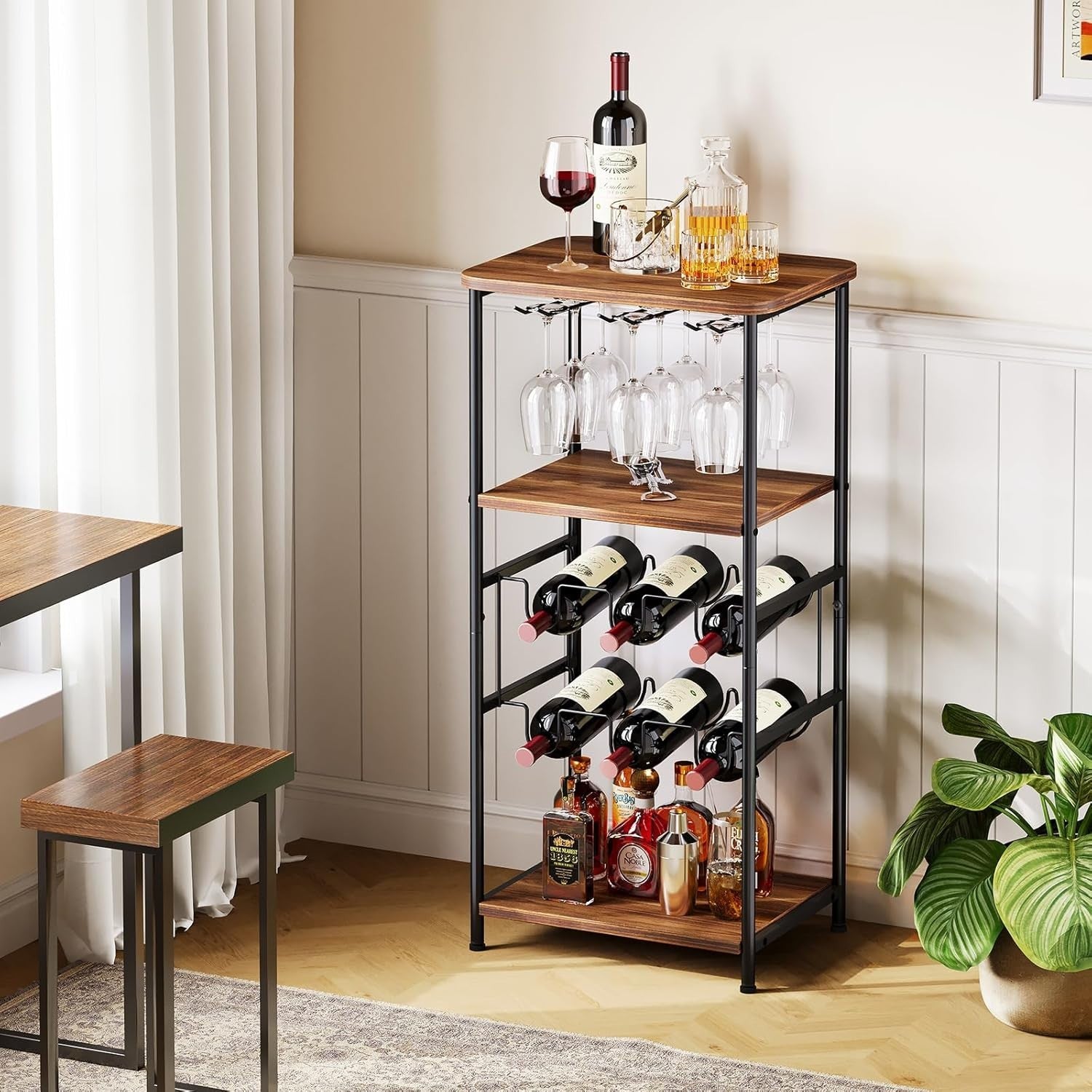 Free Standing Wine Rack with Glass Holder, 2 - Tier Storage Shelves - Kwikley