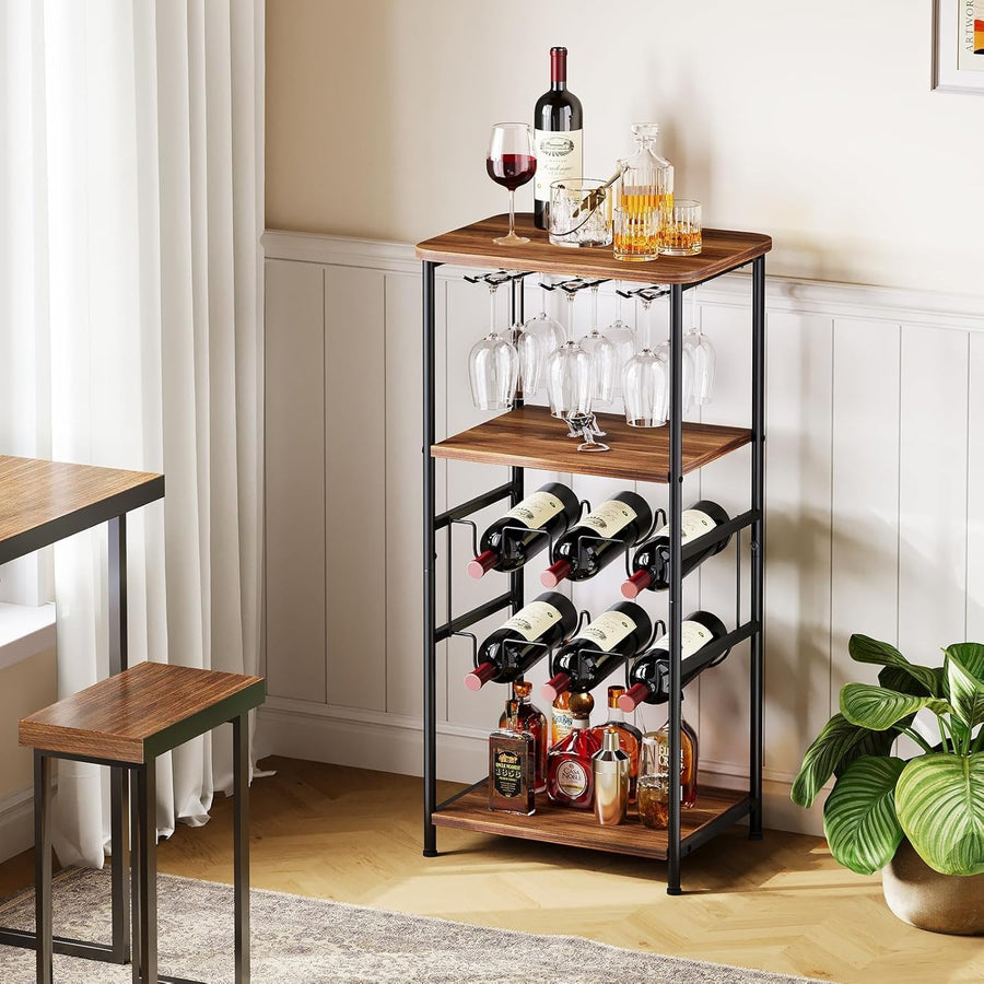 Free Standing Wine Rack with Glass Holder, 2 - Tier Storage Shelves - Kwikley