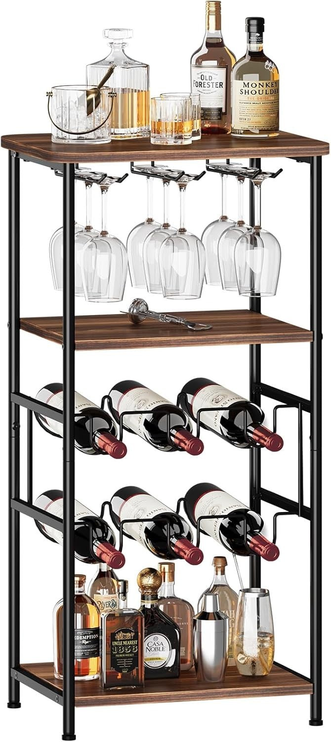 Free Standing Wine Rack with Glass Holder, 2 - Tier Storage Shelves - Kwikley