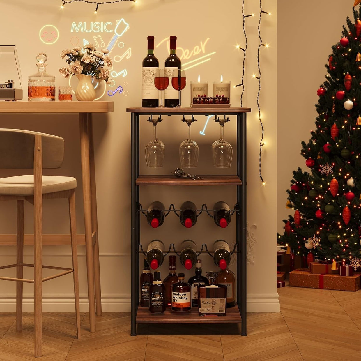 Free Standing Wine Rack with Glass Holder, 2 - Tier Storage Shelves - Kwikley