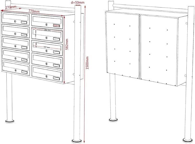 Freestanding 10 Door Letterbox System White Steel Post Pillar Secure Mail - Kwikley