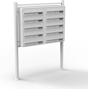Freestanding 10 Door Letterbox System White Steel Post Pillar Secure Mail - Kwikley