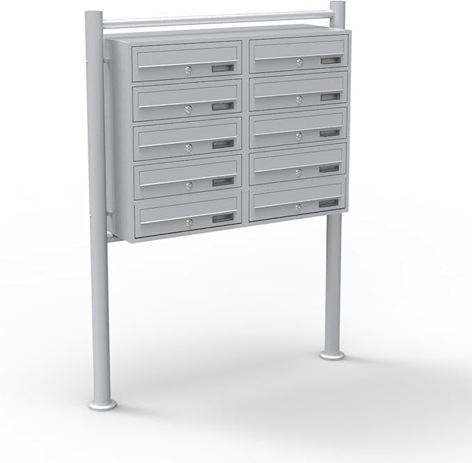 Freestanding 10 Door Letterbox System White Steel Post Pillar Secure Mail - Kwikley