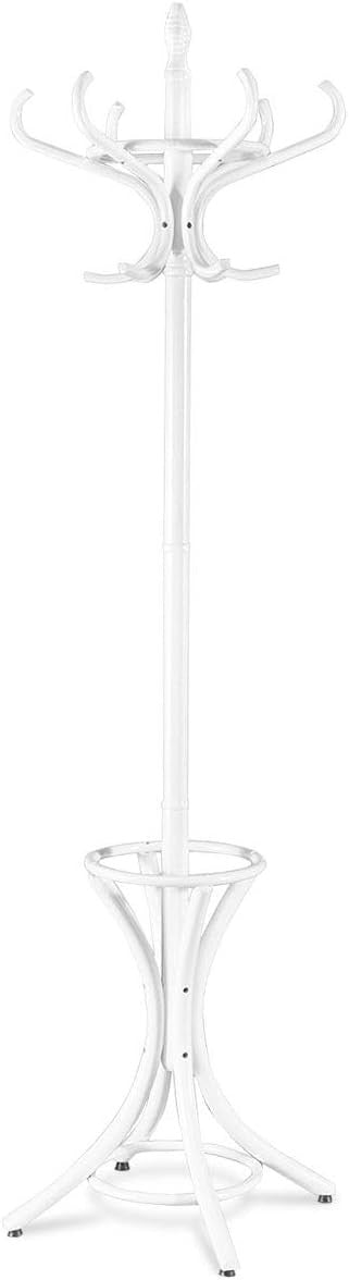 Freestanding 12 Hook Wooden Coat Rack with Umbrella Holder – White Hall Tree Sta - Kwikley
