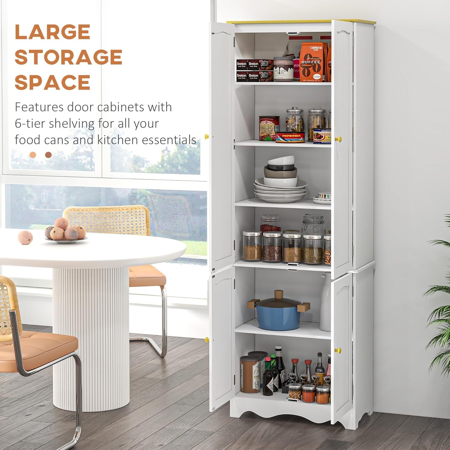 Freestanding 4 - Door Kitchen Cupboard Storage Cabinet with Shelves White - Kwikley