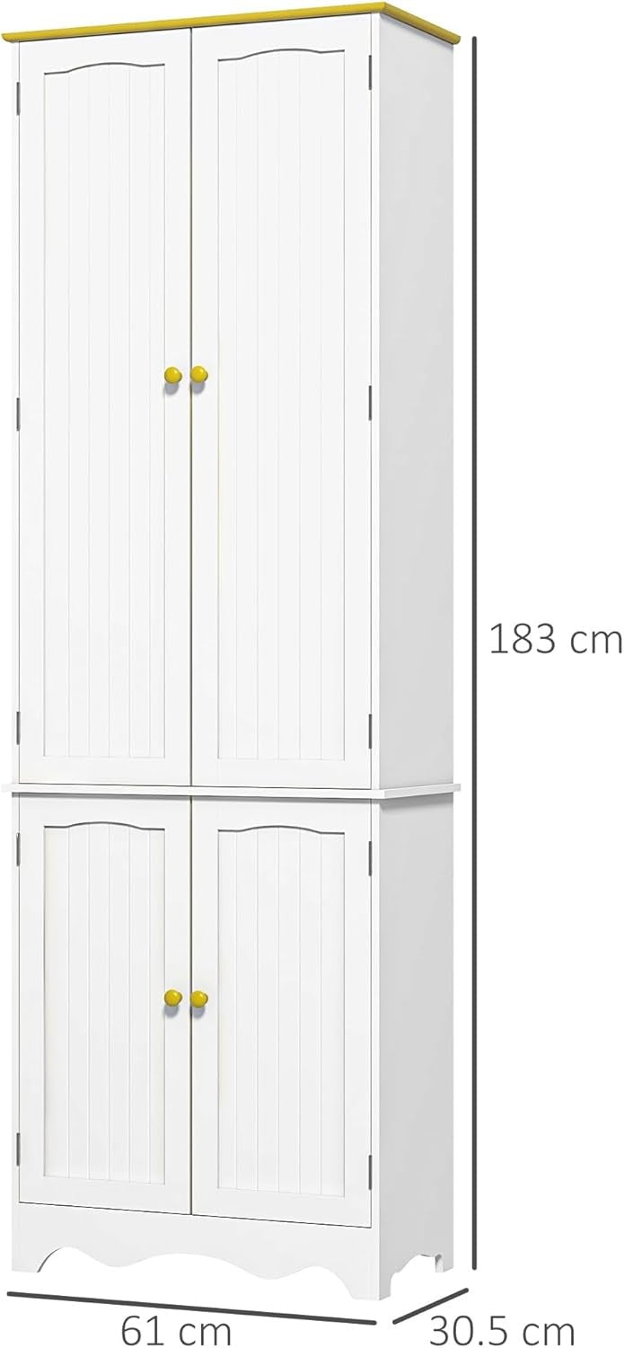 Freestanding 4 - Door Kitchen Cupboard Storage Cabinet with Shelves White - Kwikley