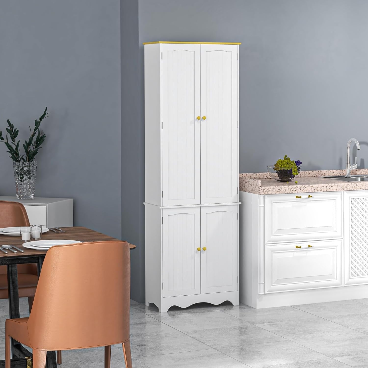 Freestanding 4 - Door Kitchen Cupboard Storage Cabinet with Shelves White - Kwikley
