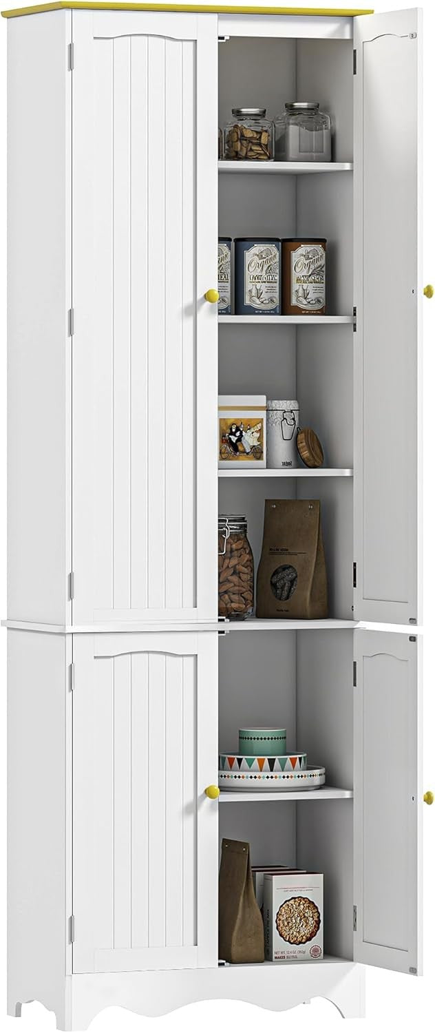 Freestanding 4 - Door Kitchen Cupboard Storage Cabinet with Shelves White - Kwikley