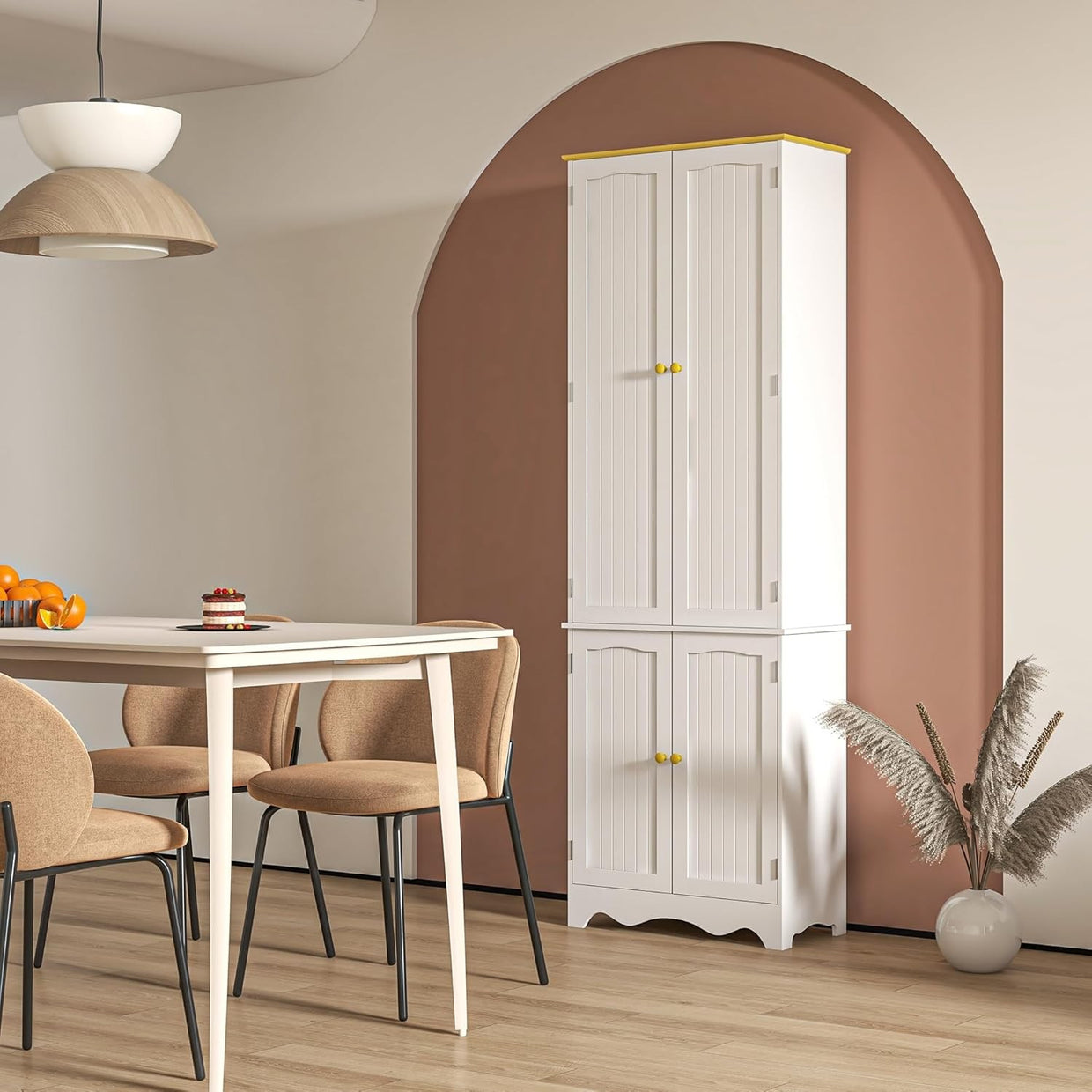 Freestanding 4 - Door Kitchen Cupboard Storage Cabinet with Shelves White - Kwikley