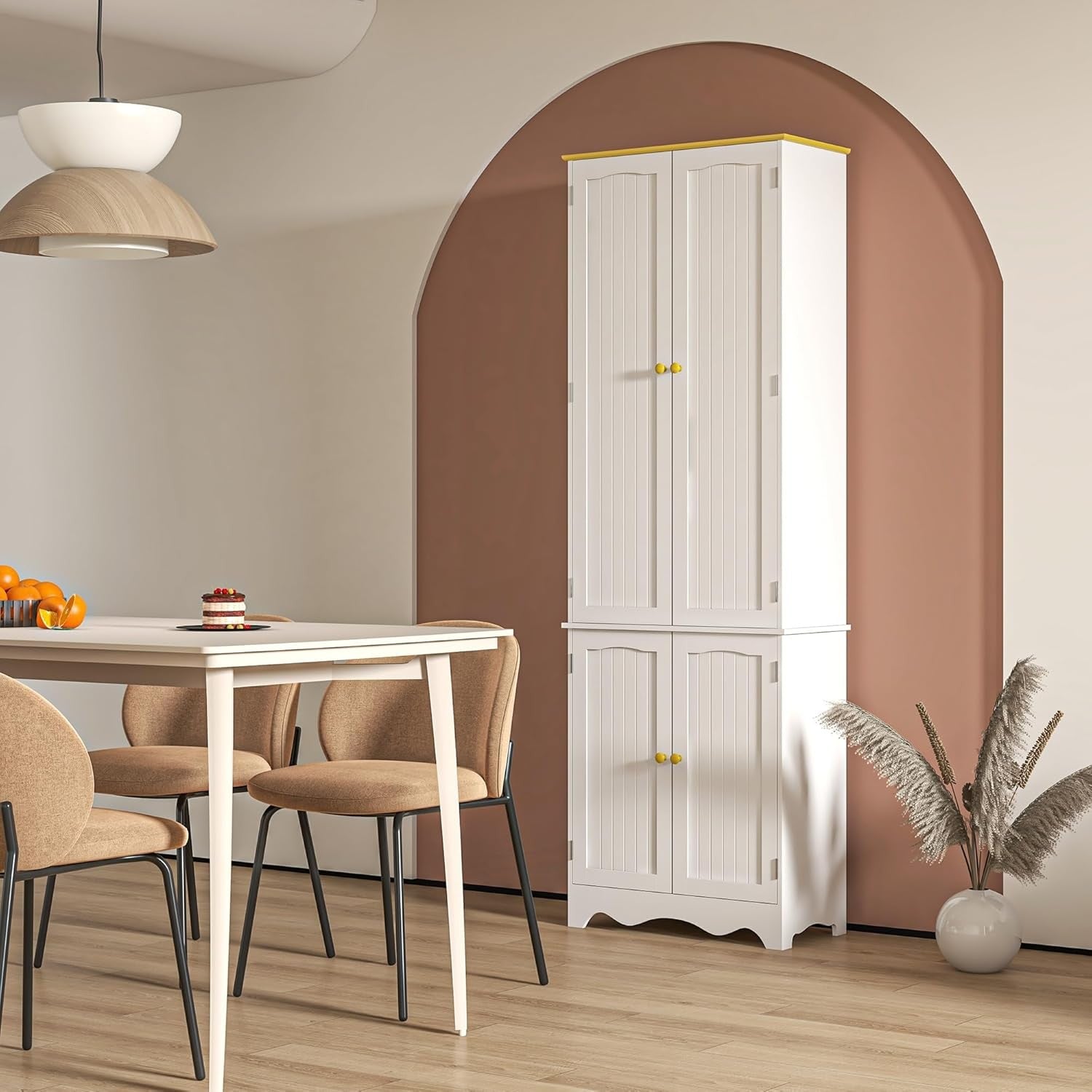 Freestanding 4 - Door Kitchen Cupboard Storage Cabinet with Shelves White - Kwikley