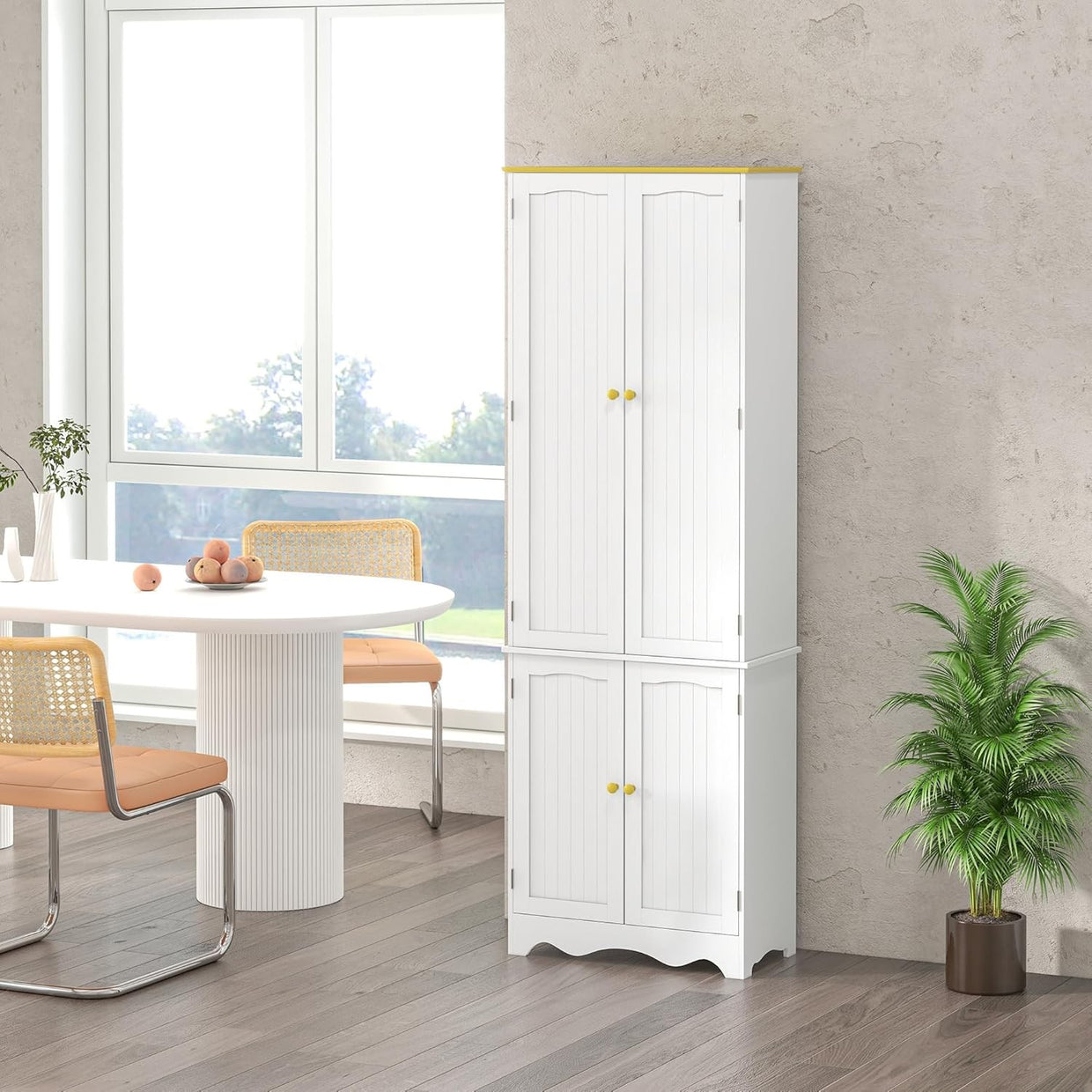 Freestanding 4 - Door Kitchen Cupboard Storage Cabinet with Shelves White - Kwikley