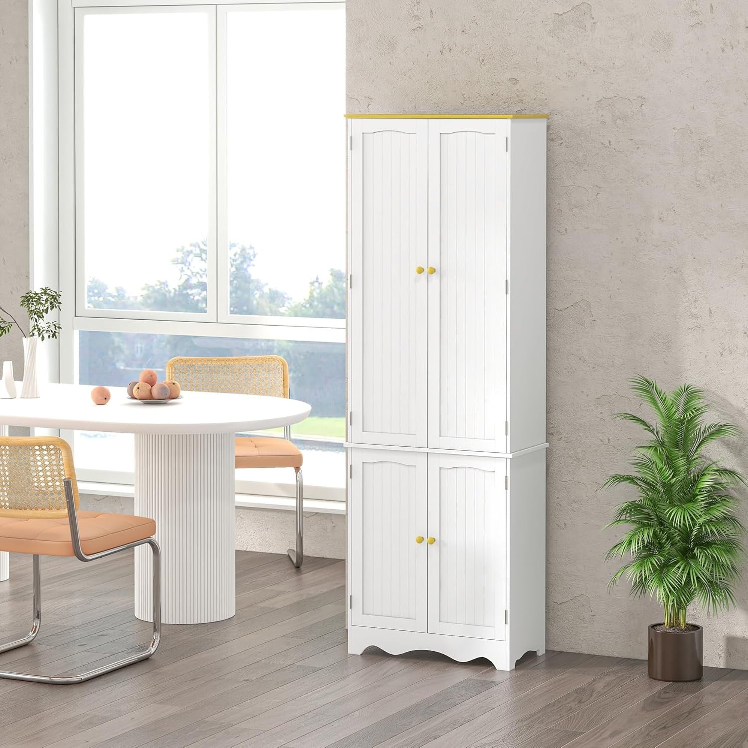 Freestanding 4 - Door Kitchen Cupboard Storage Cabinet with Shelves White - Kwikley
