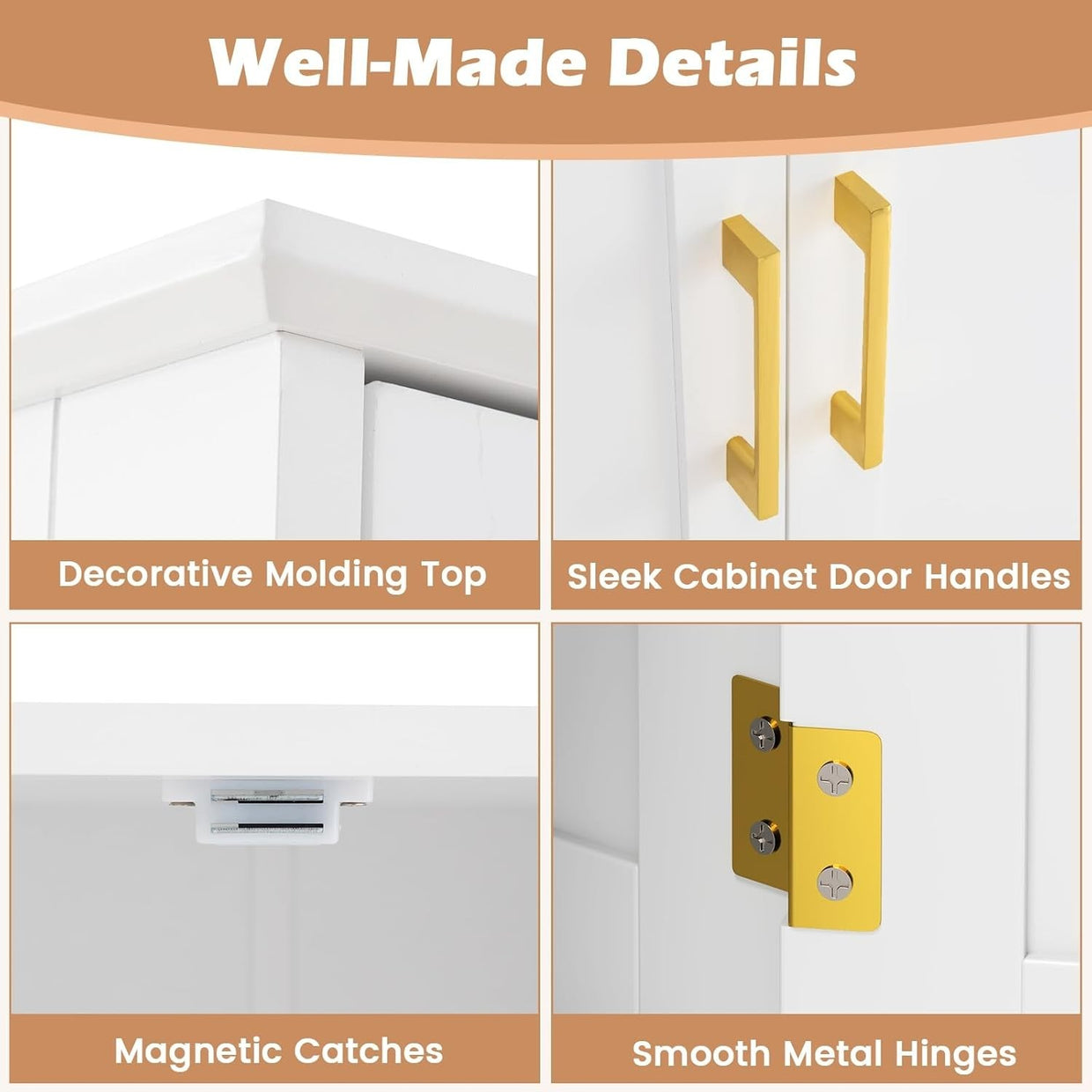 Freestanding Bathroom Floor Cabinet 4 Doors 2 Adjustable Shelves 110cm - Kwikley