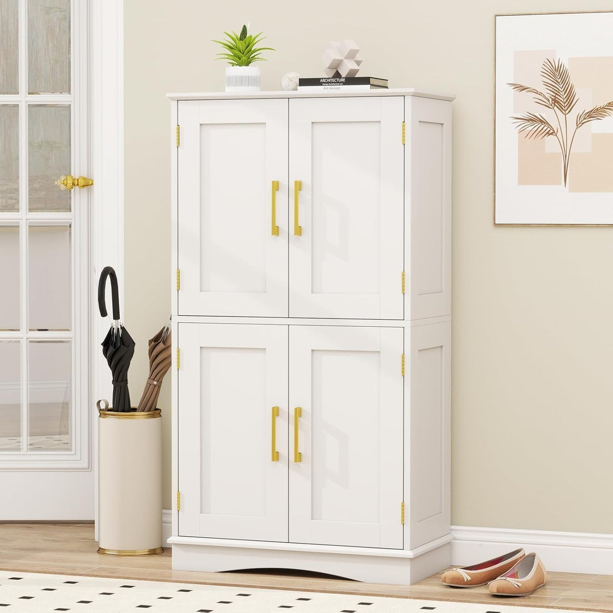 Freestanding Bathroom Floor Cabinet 4 Doors 2 Adjustable Shelves 110cm - Kwikley