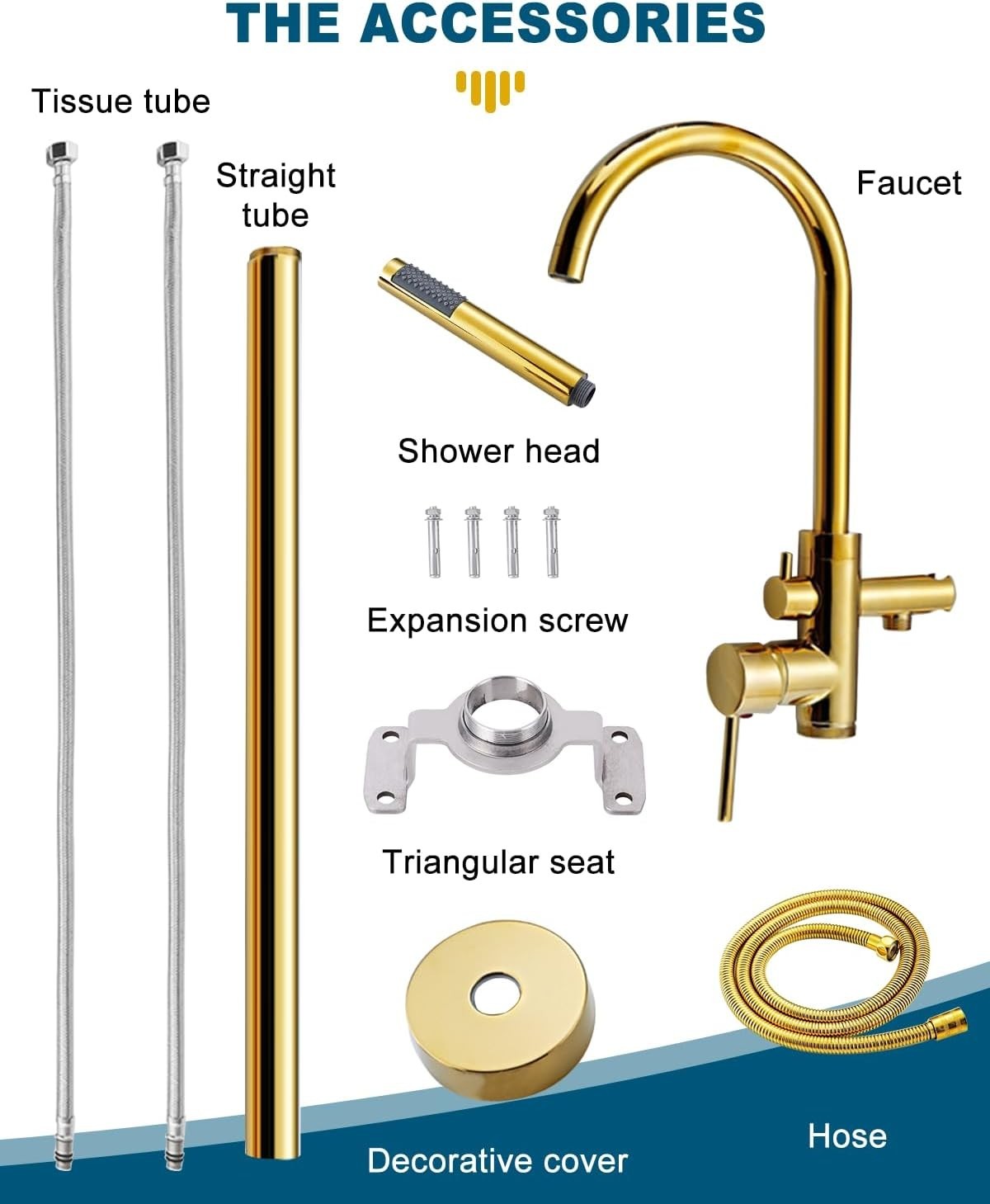 Freestanding Bathtub Tap Floor Mounted Shower Faucet Golden Brass Mixer - Kwikley