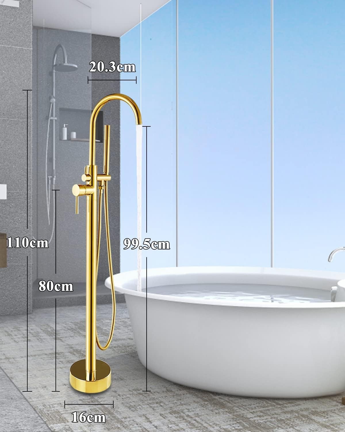 Freestanding Bathtub Tap Floor Mounted Shower Faucet Golden Brass Mixer - Kwikley