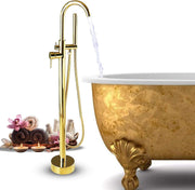 Freestanding Bathtub Tap Floor Mounted Shower Faucet Golden Brass Mixer - Kwikley