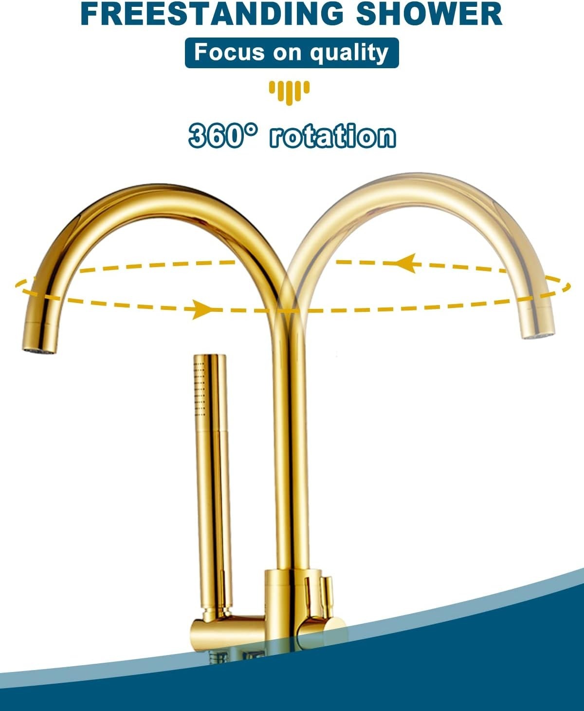 Freestanding Bathtub Tap Floor Mounted Shower Faucet Golden Brass Mixer - Kwikley