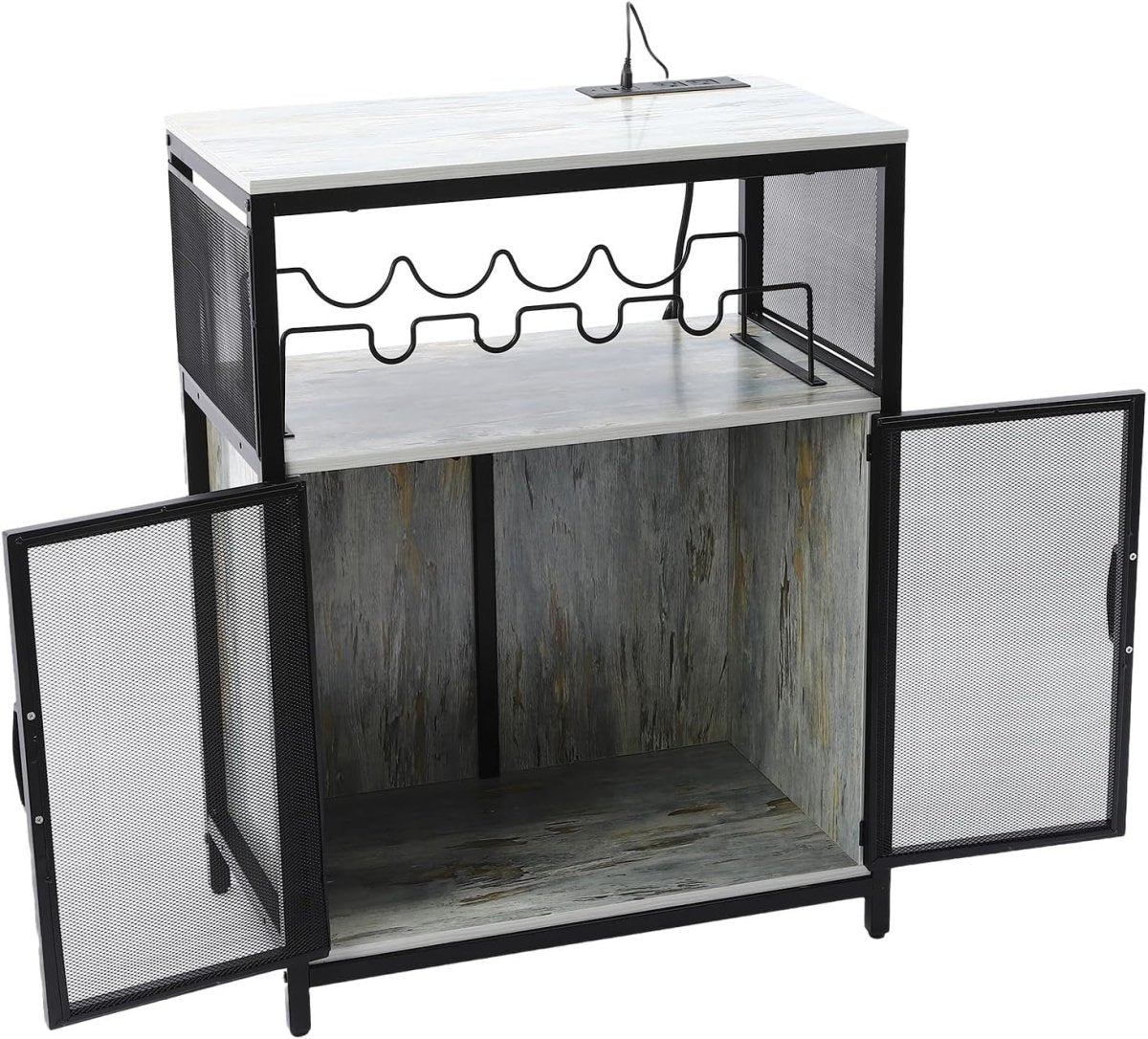 Freestanding Wine Bar Cabinet with RGB Lights & Glass Holder, Liquor Storage - Kwikley