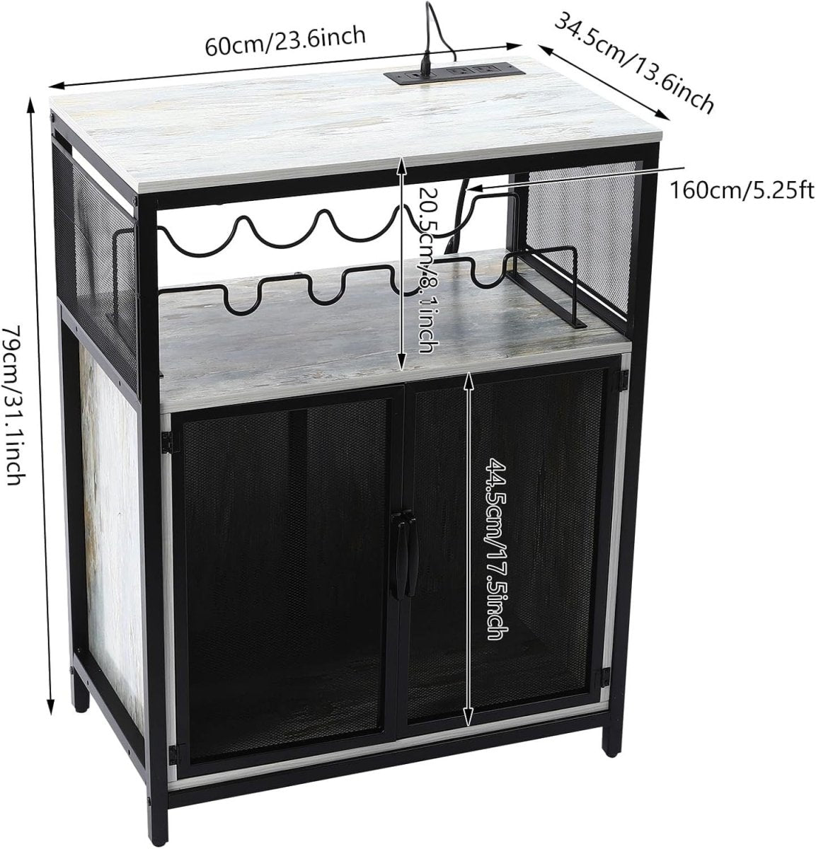 Freestanding Wine Bar Cabinet with RGB Lights & Glass Holder, Liquor Storage - Kwikley