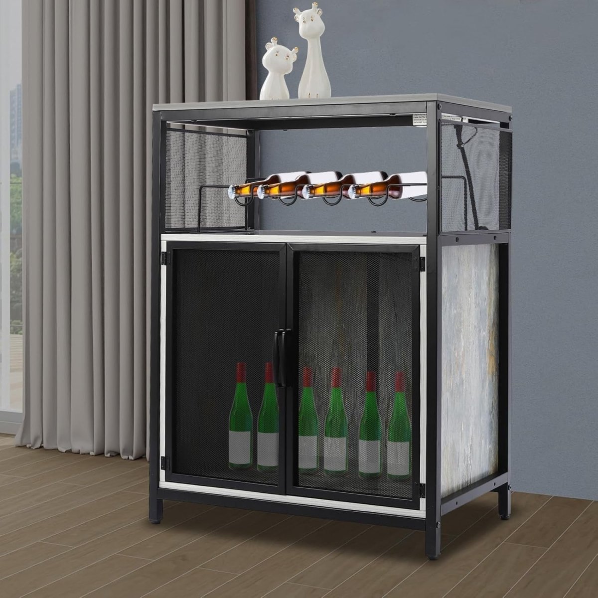 Freestanding Wine Bar Cabinet with RGB Lights & Glass Holder, Liquor Storage - Kwikley
