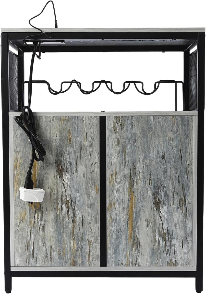 Freestanding Wine Bar Cabinet with RGB Lights & Glass Holder, Liquor Storage - Kwikley