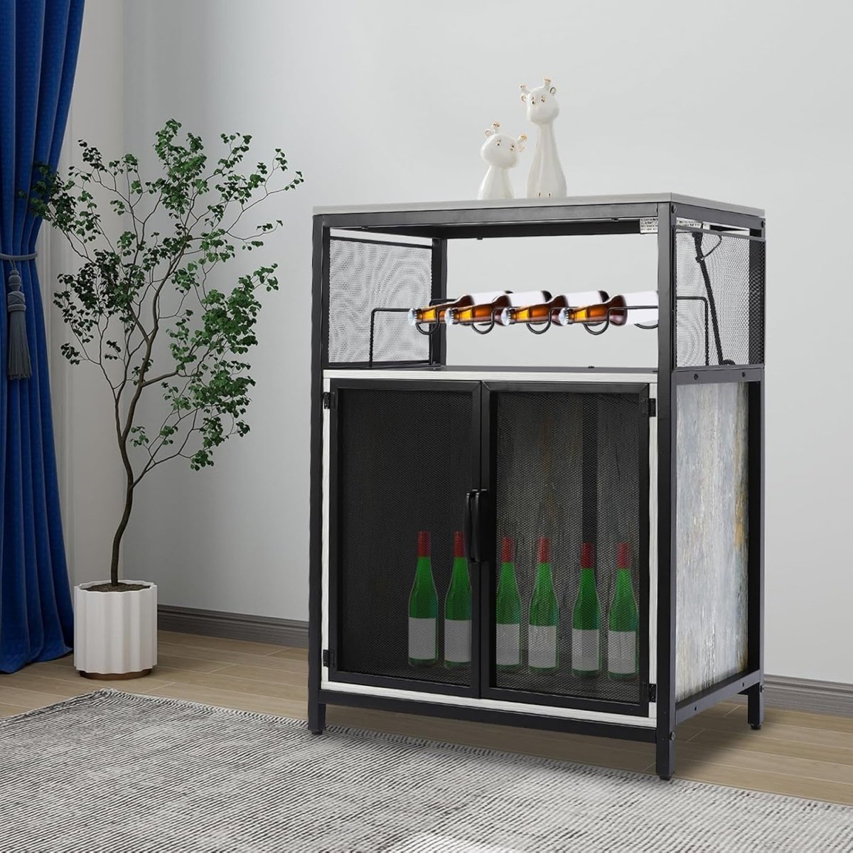 Freestanding Wine Bar Cabinet with RGB Lights & Glass Holder, Liquor Storage - Kwikley
