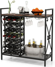 Freestanding Wine Rack Bar Cabinet w/ Glass Holders & Storage Shelf Rustic Brown - Kwikley