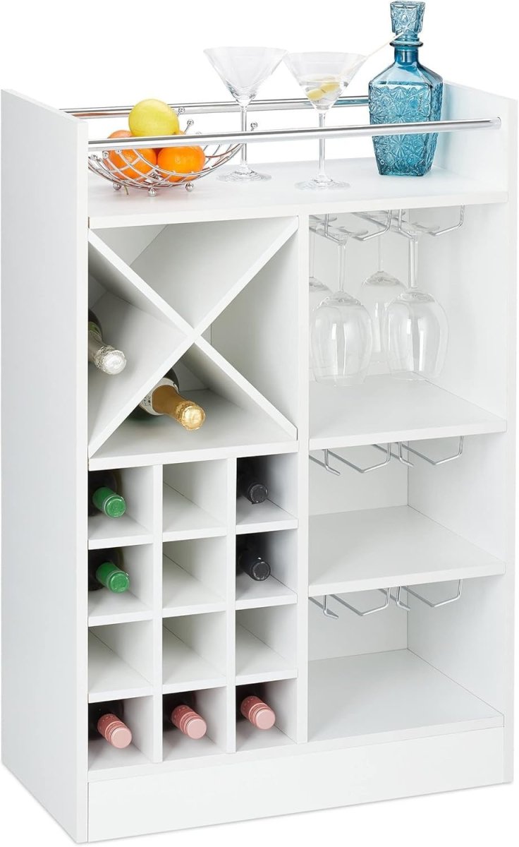 Freestanding Wine Rack with Glass Holder 22 Bottle Storage Cabinet Home Bar - Kwikley