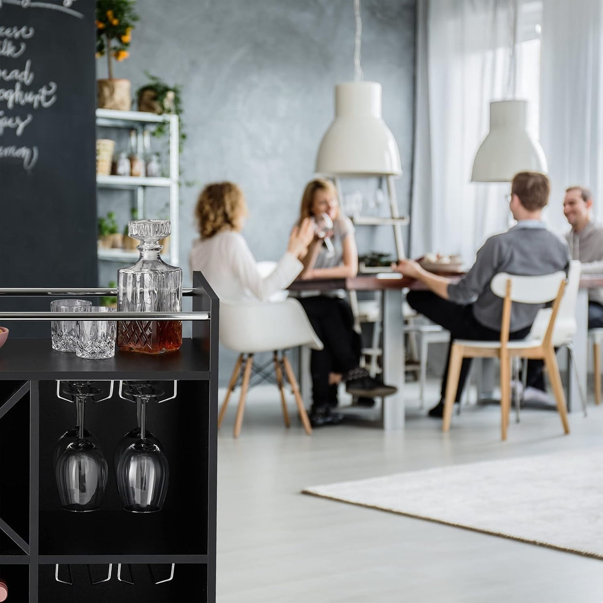 Freestanding Wine Rack with Glass Holder for 22 Bottles, Home Bar Cabinet - Kwikley