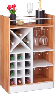 Freestanding Wine Rack with Glass Holder for 22 Bottles, Home Bar Cabinet - Kwikley