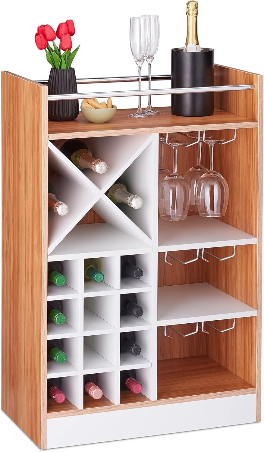Freestanding Wine Rack with Glass Holder for 22 Bottles, Home Bar Cabinet - Kwikley