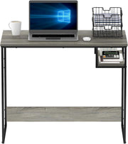 French Oak Grey Study Desk 90x51x75cm Compact Home Office Computer Table - Kwikley