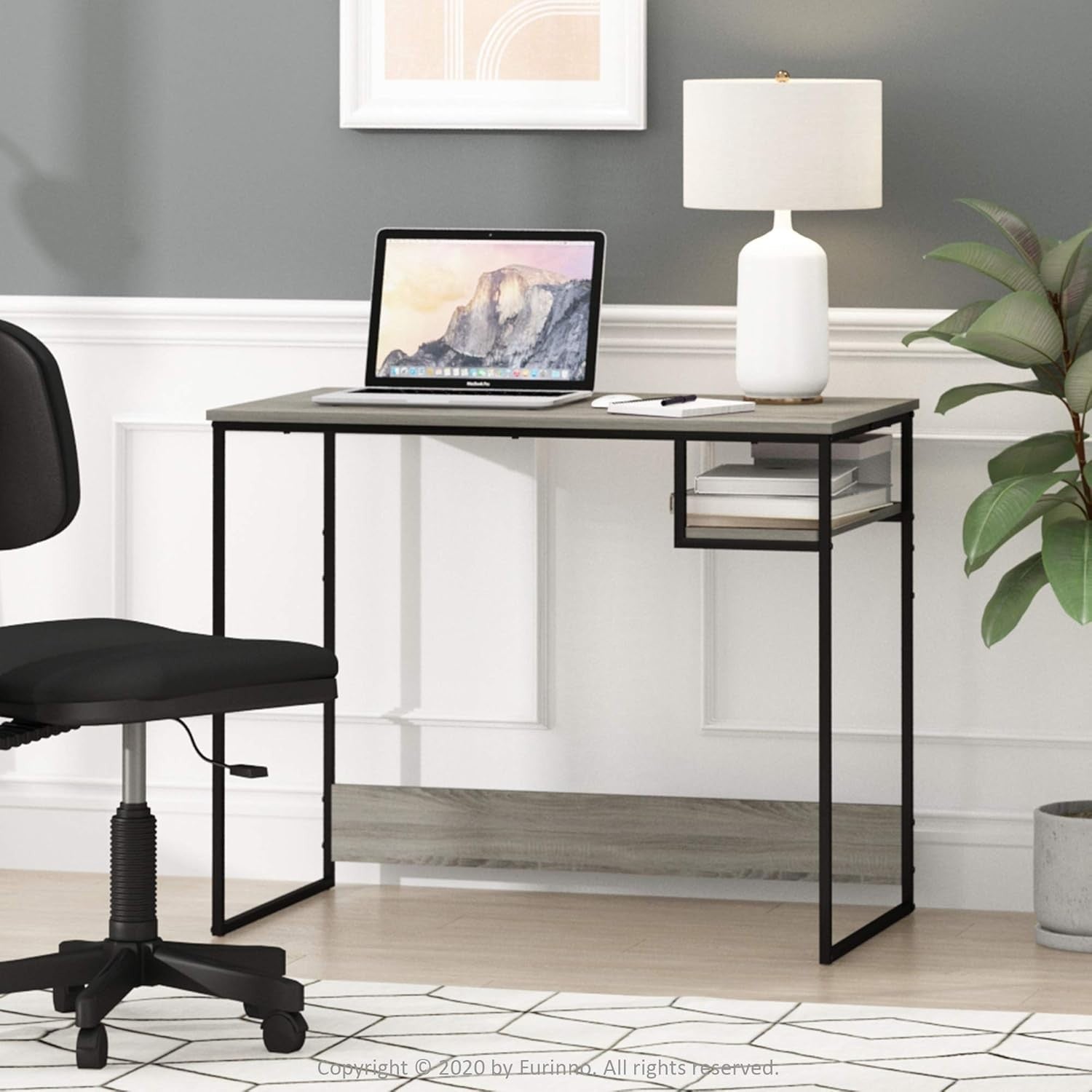 French Oak Grey Study Desk 90x51x75cm Compact Home Office Computer Table - Kwikley